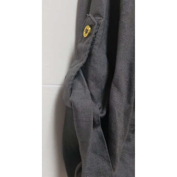 Women’s Ellen Tracy Gray 100% Linen Roll Tab Sleeve Zipper Front Blouse Sz S NWT - Picture 8 of 14